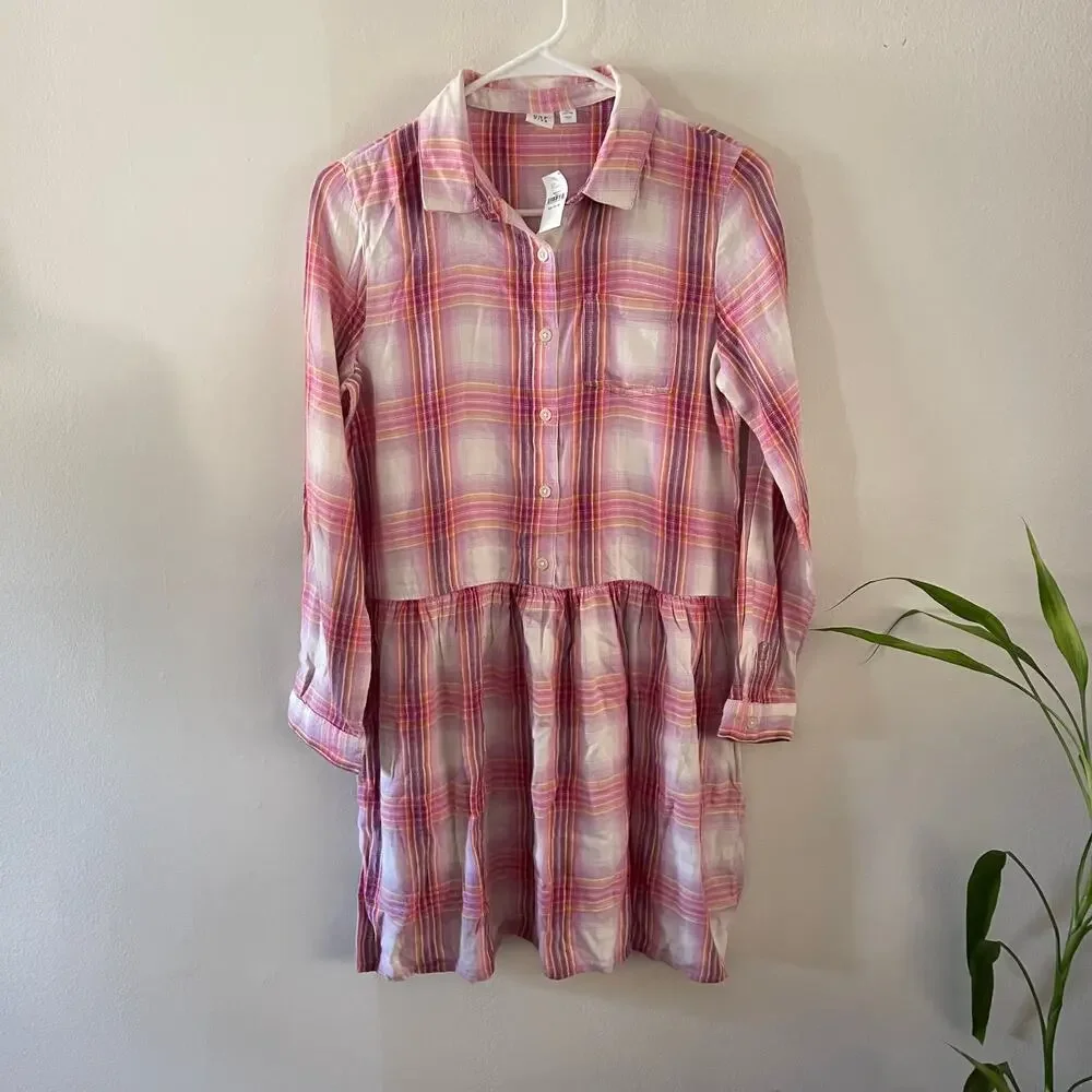 Gap Kids Button Front Shirtdress Girls XXL Pink White Plaid School Wear NWT